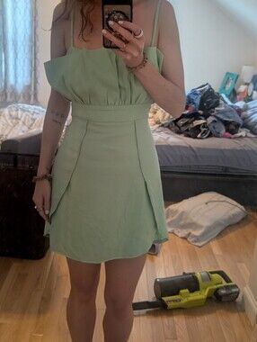 Mint Green Mini Dress with Waist Paneling and Spaghetti Straps